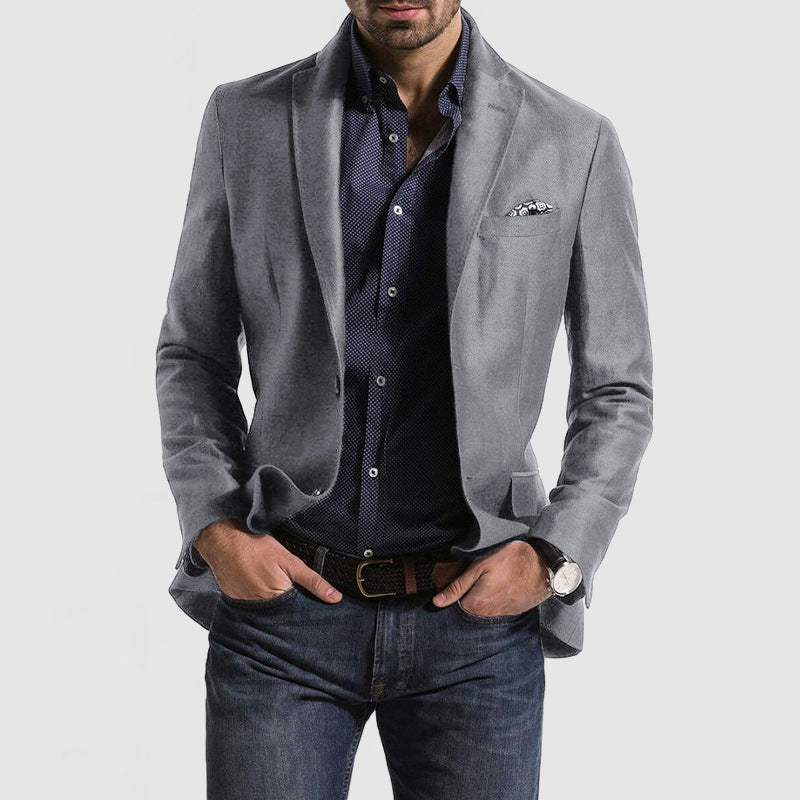 Locker geschnittener Herrenblazer mit Doppelknopf – Unifarbe