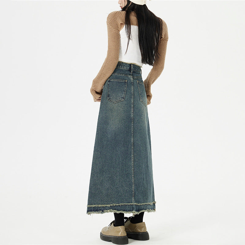 Retro Mode Hip Denim Lange Röcke Frauen