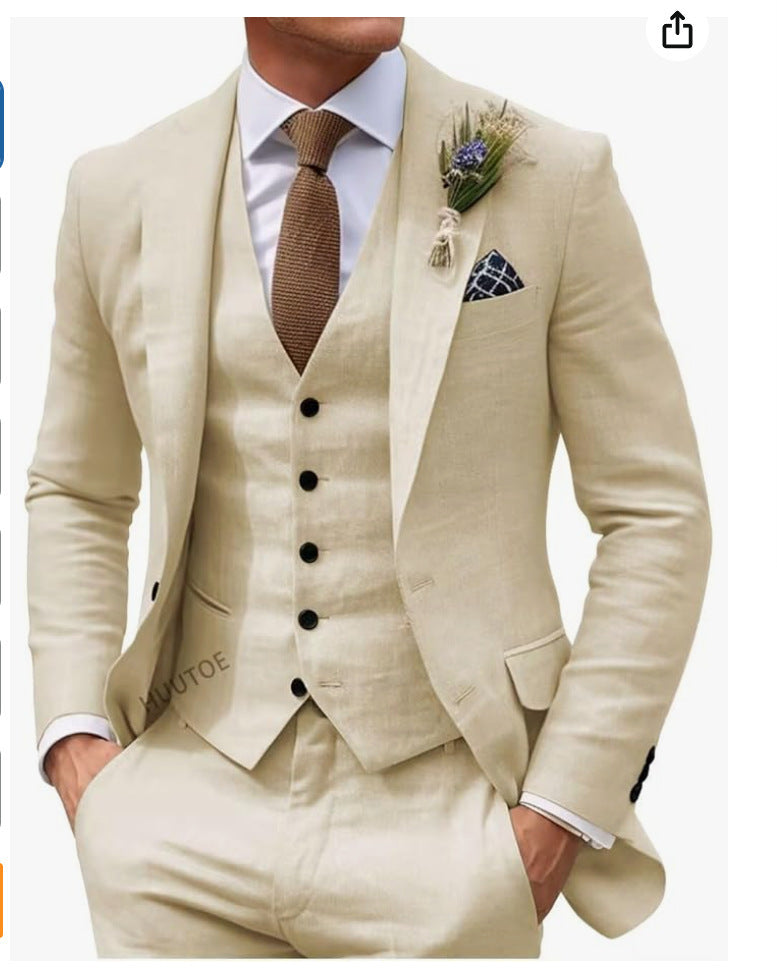 Elegantes Herrenanzug-Set in Unifarbe – Slim Fit mit Weste, Jackett & Hose