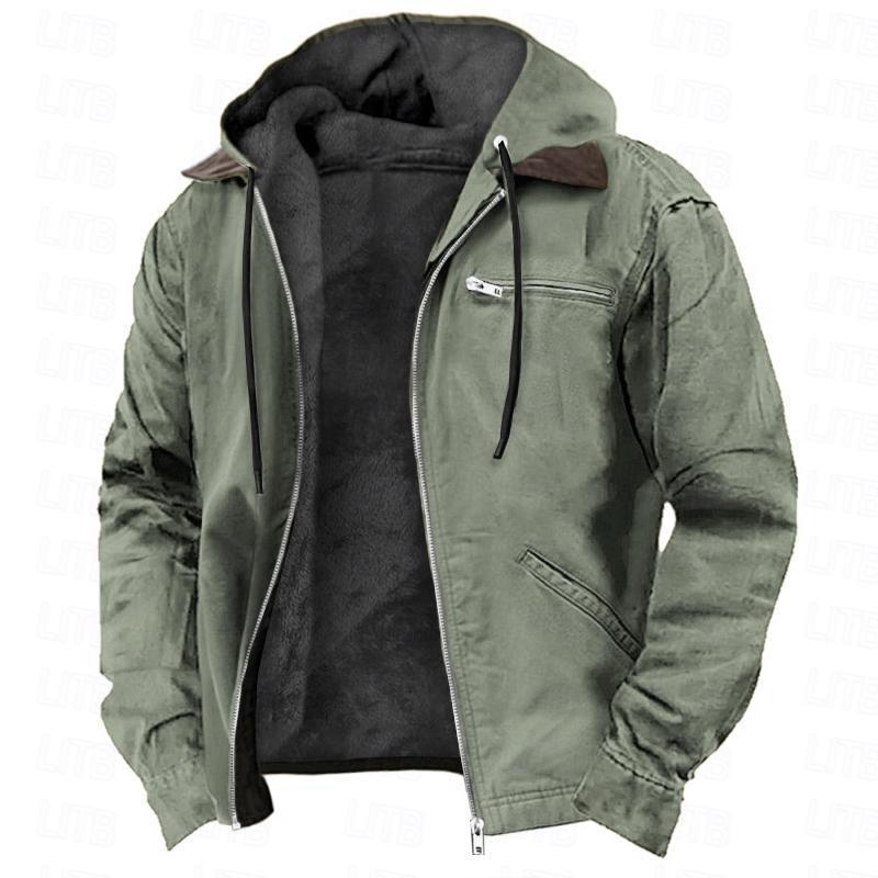Lange Herrenjacke mit Kapuze und Fleecefutter – Uni, lockerer Schnitt