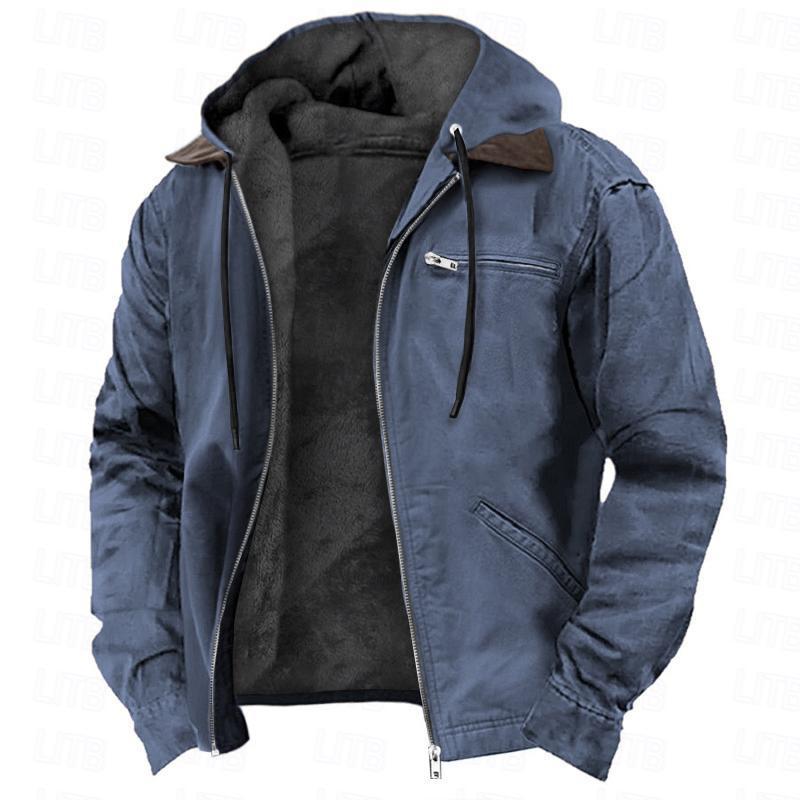 Lange Herrenjacke mit Kapuze und Fleecefutter – Uni, lockerer Schnitt