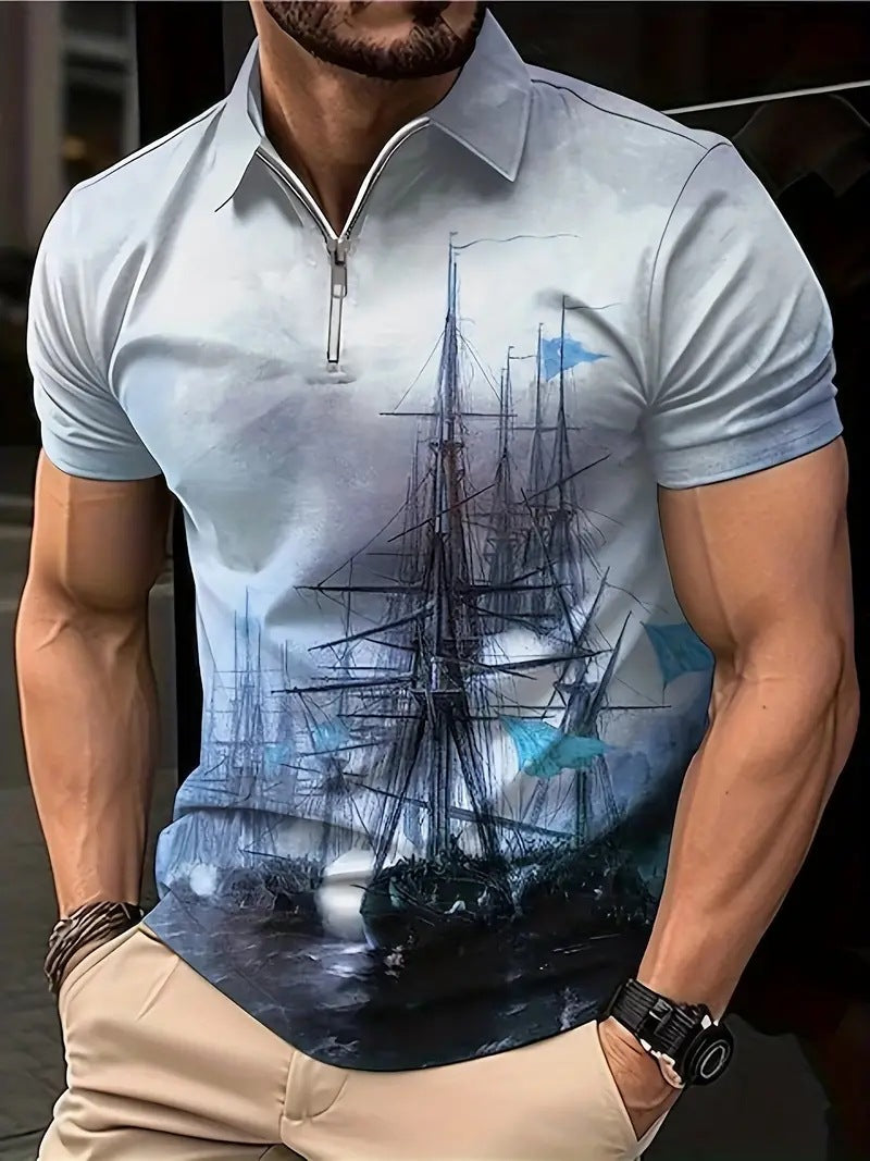 Herren Polo Shirt mit Print und Zipper-Details – Matteo (1+1 Gratis