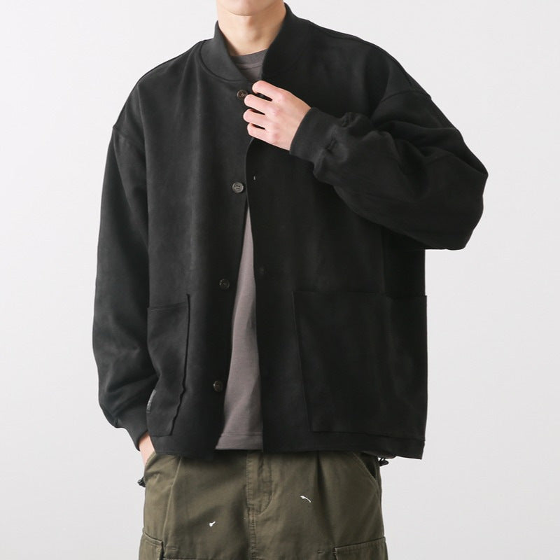Lockere Herrenjacke aus Wildlederimitat – Vintage-Optik, langärmelig