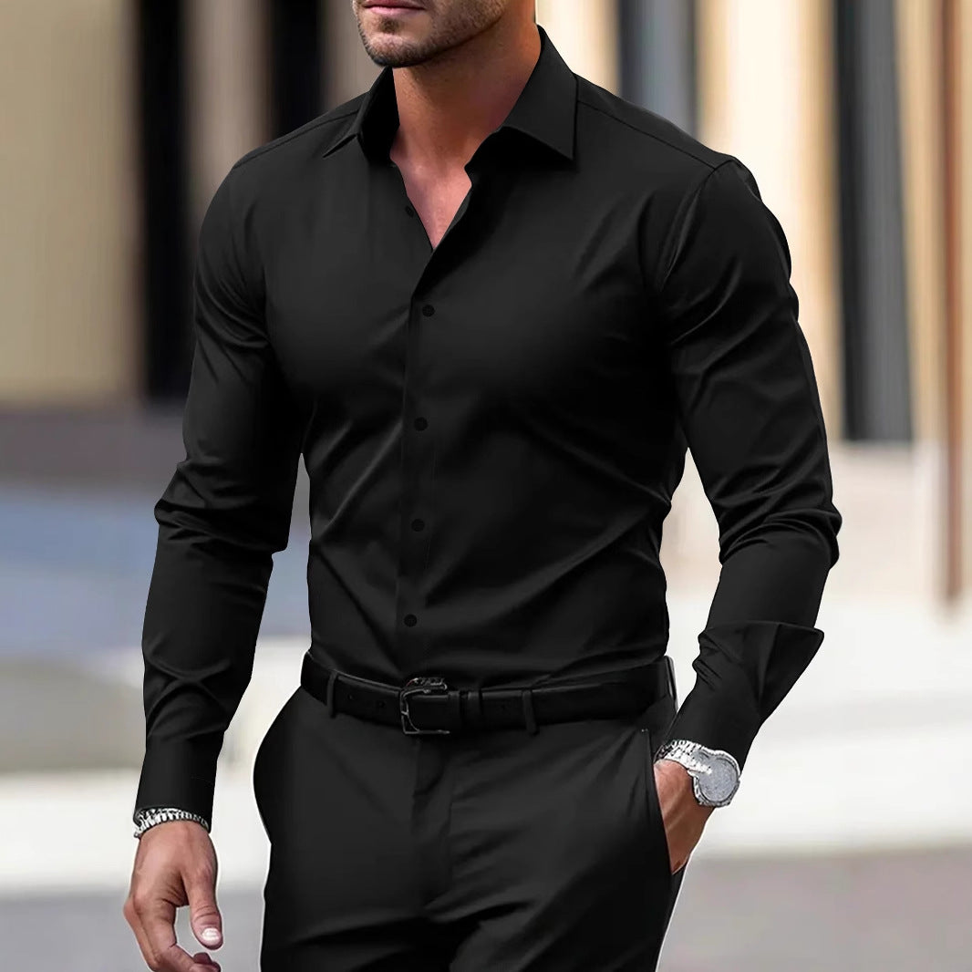 Herrenhemd Business Button-Down-Hemd Sommer Einfarbig Langarm Revers Urlaubshemd Mode Temperament Casual Tops