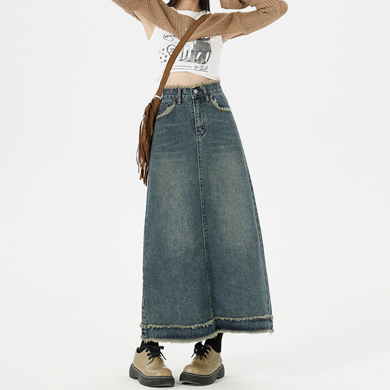 Retro Mode Hip Denim Lange Röcke Frauen