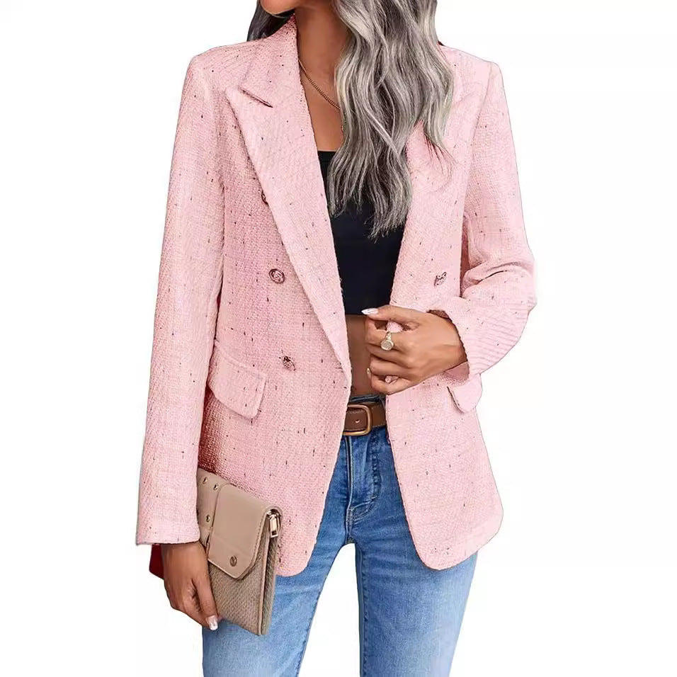 Damen-Blazer aus Polyester-Tweed mit modischen, lässigen Taschen oben