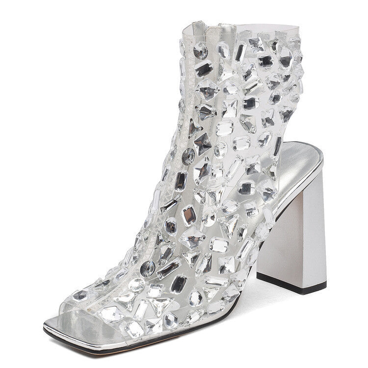 Damen Große Größe Strass Hohl Sommer High Heel Sandalettenstiefel