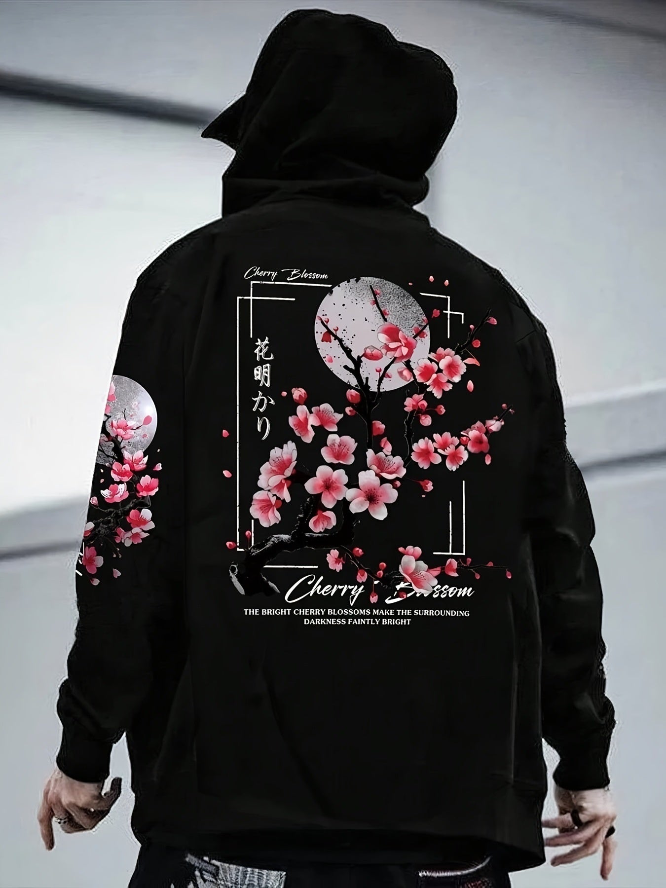 Herren Hoodie mit Kirschblüten-Innenfutter – Leichter Kapuzenpullover