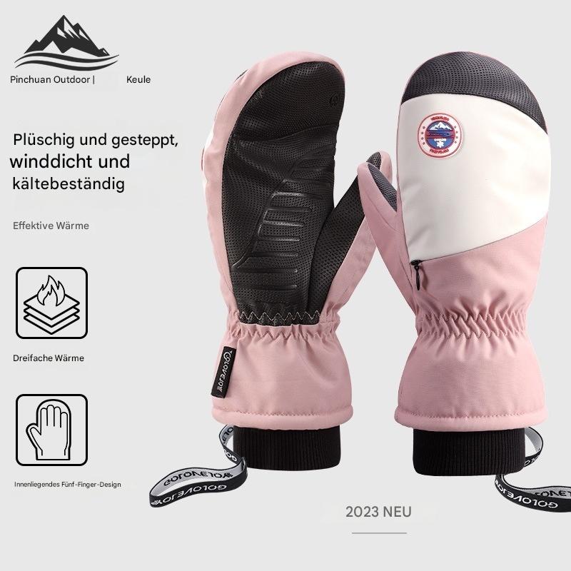 Snowboardhandschuhe für Damen, winddicht und kältebeständig, Touchscreen, mit Fleece gefüttert, verdickt