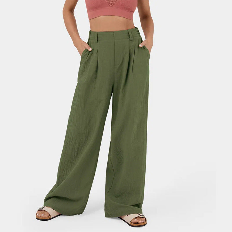 Lange Hose mit geradem Bein für Damen aus Baumwolle mit hoher Taille