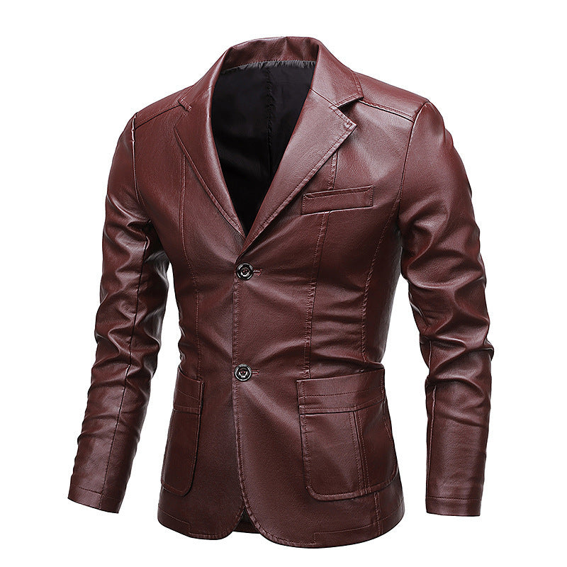 Herrenjacke aus PU-Leder mit Revers – Slim Fit, vielseitig kombinierbar