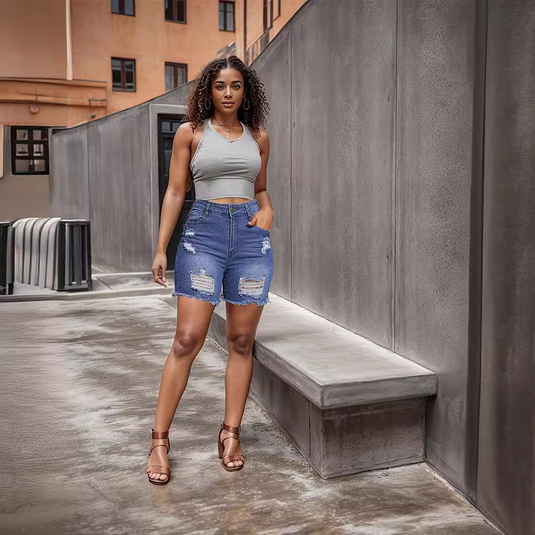 Denim-Shorts mit Löchern für Damen