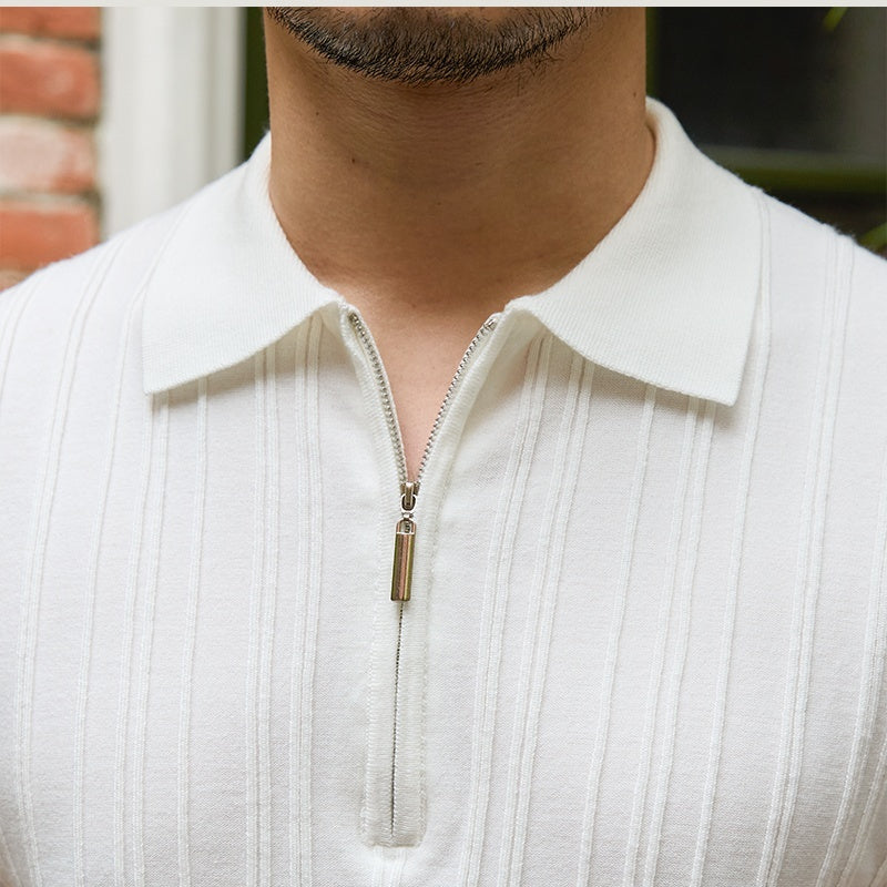 Herren Feinstrickshirt mit Strukturstreifen – Slim Fit, Kurzarm & vielseitig kombinierbar