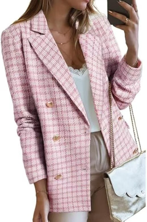 Damen-Blazer aus Polyester-Tweed mit modischen, lässigen Taschen oben