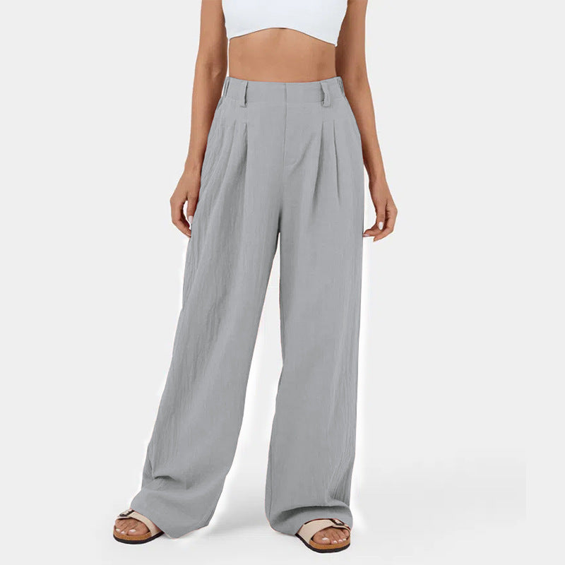 Lange Hose mit geradem Bein für Damen aus Baumwolle mit hoher Taille