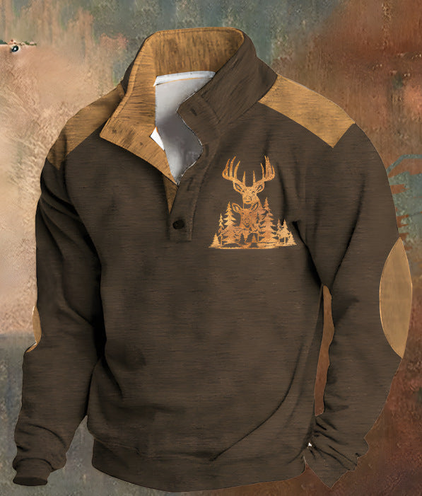 Herren Pullover mit 3D-Digitaldruck – Vier-Knopf-Design
