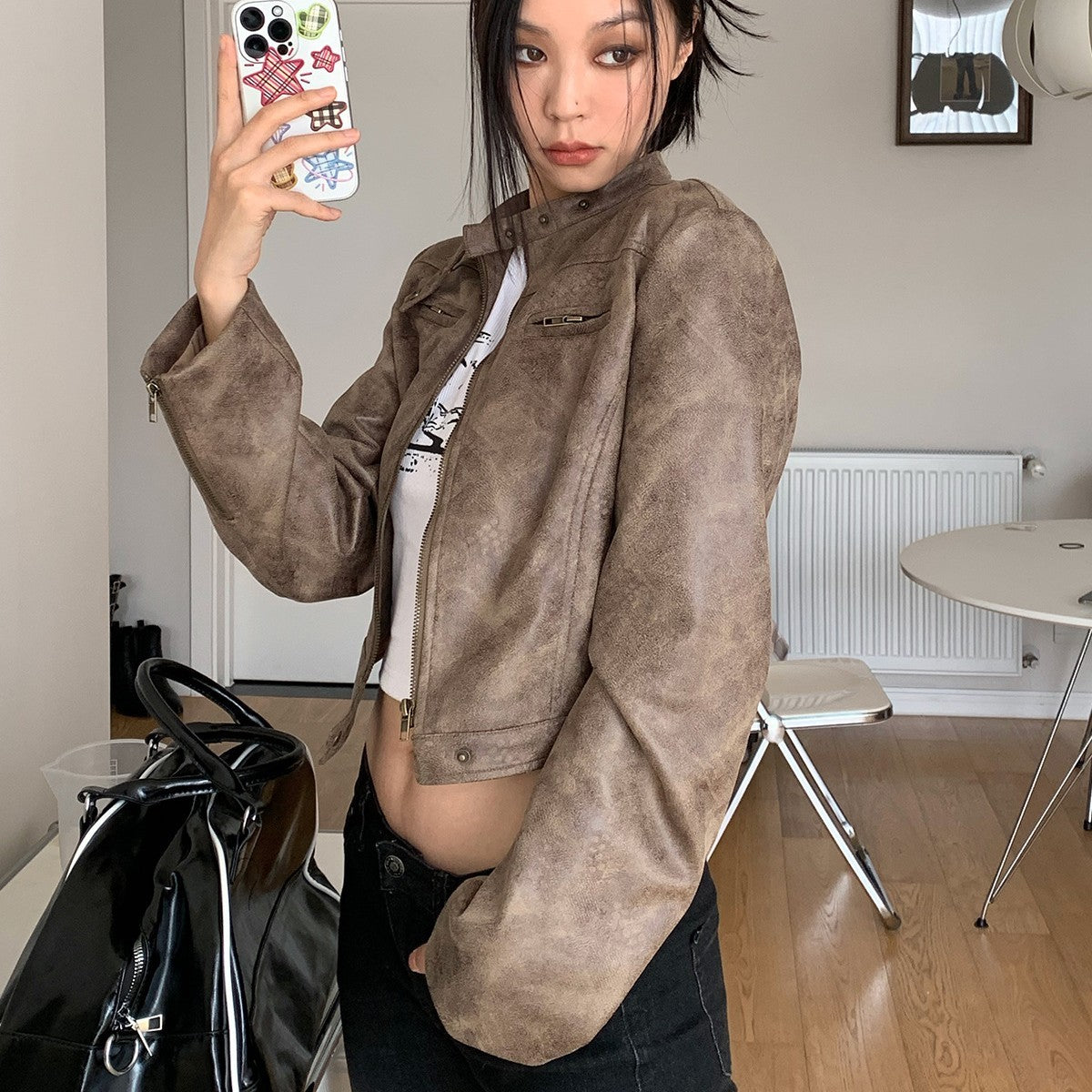 Kurze Biker-Lederjacke Damen