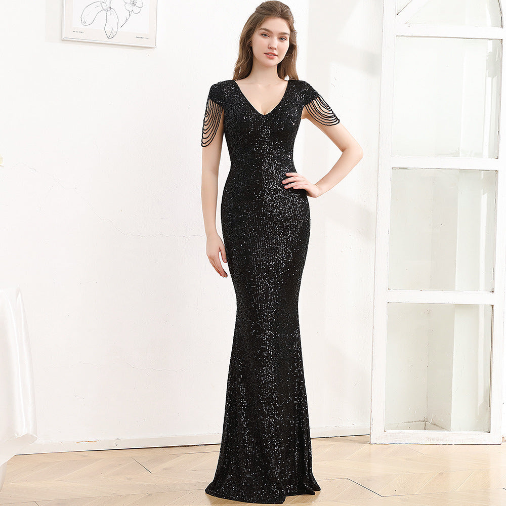 Pailletten Slim Fit Schlankmachendes langes Kleid Damen