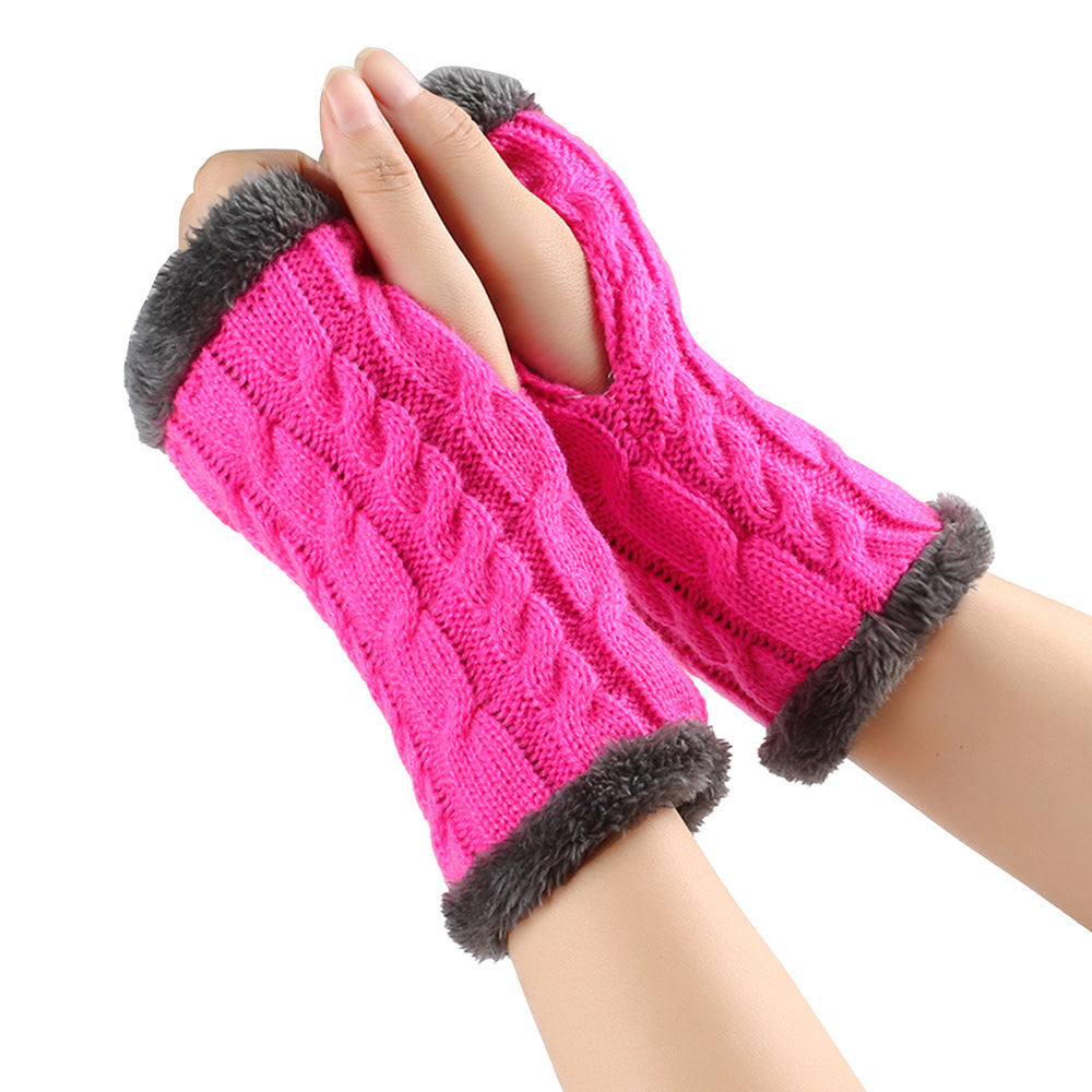 Winter Plüsch Handschuhe Twist Gestrickte Fingerlose Fleece Handschuhe Frauen Warme Verdickte Wollhandschuhe