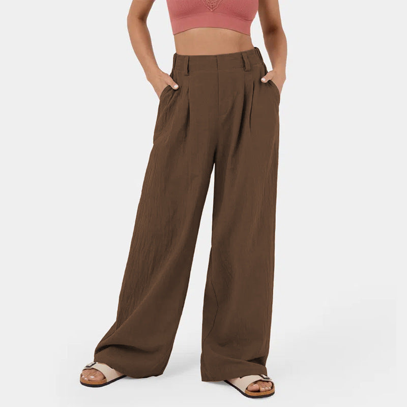 Lange Hose mit geradem Bein für Damen aus Baumwolle mit hoher Taille