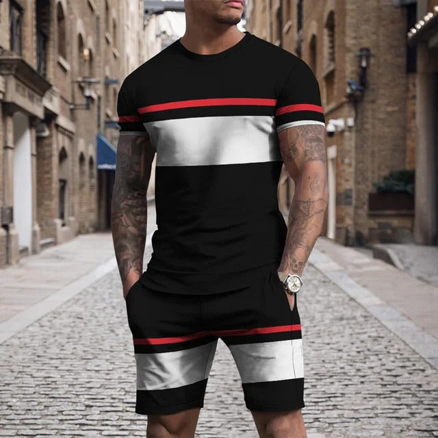 Herren Zweiteiler – Kurzarm Sport- & Freizeitanzug mit Rundhals | Multicolor 3D-Print