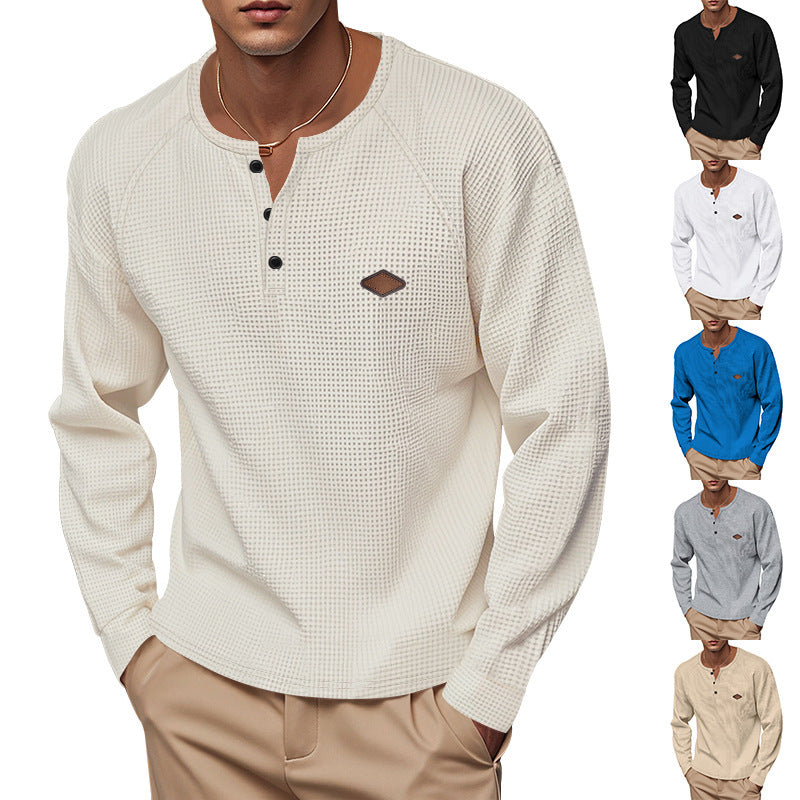 Herren Langarmshirt mit Waffelmuster und Henley-Knopfleiste – Schnell trocknend