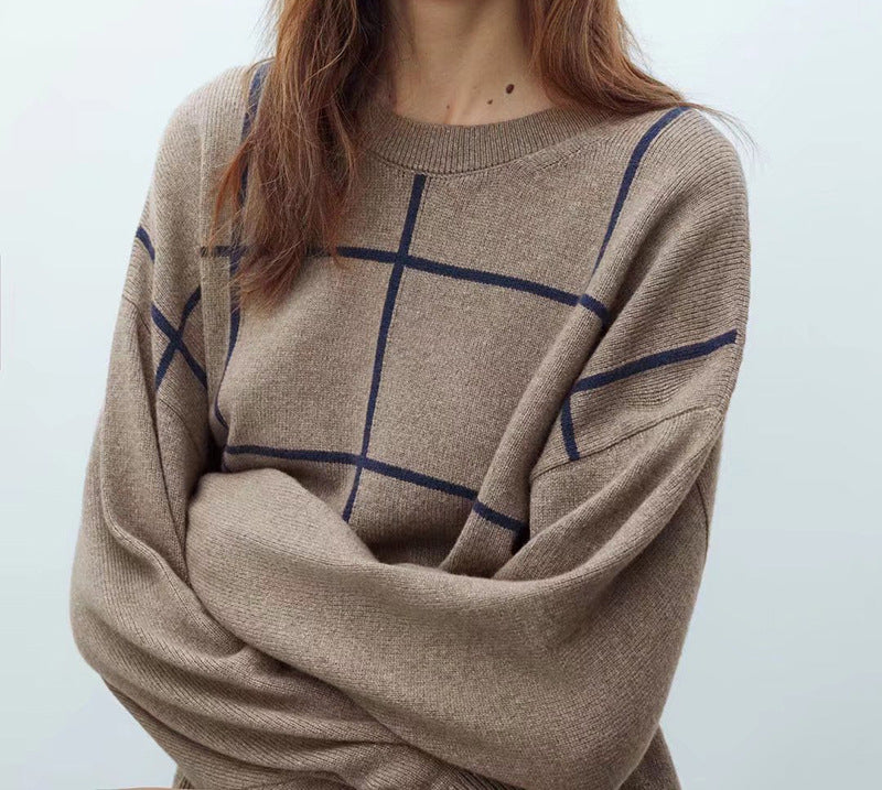 Karierter Freizeitpullover Lockerer Pullover
