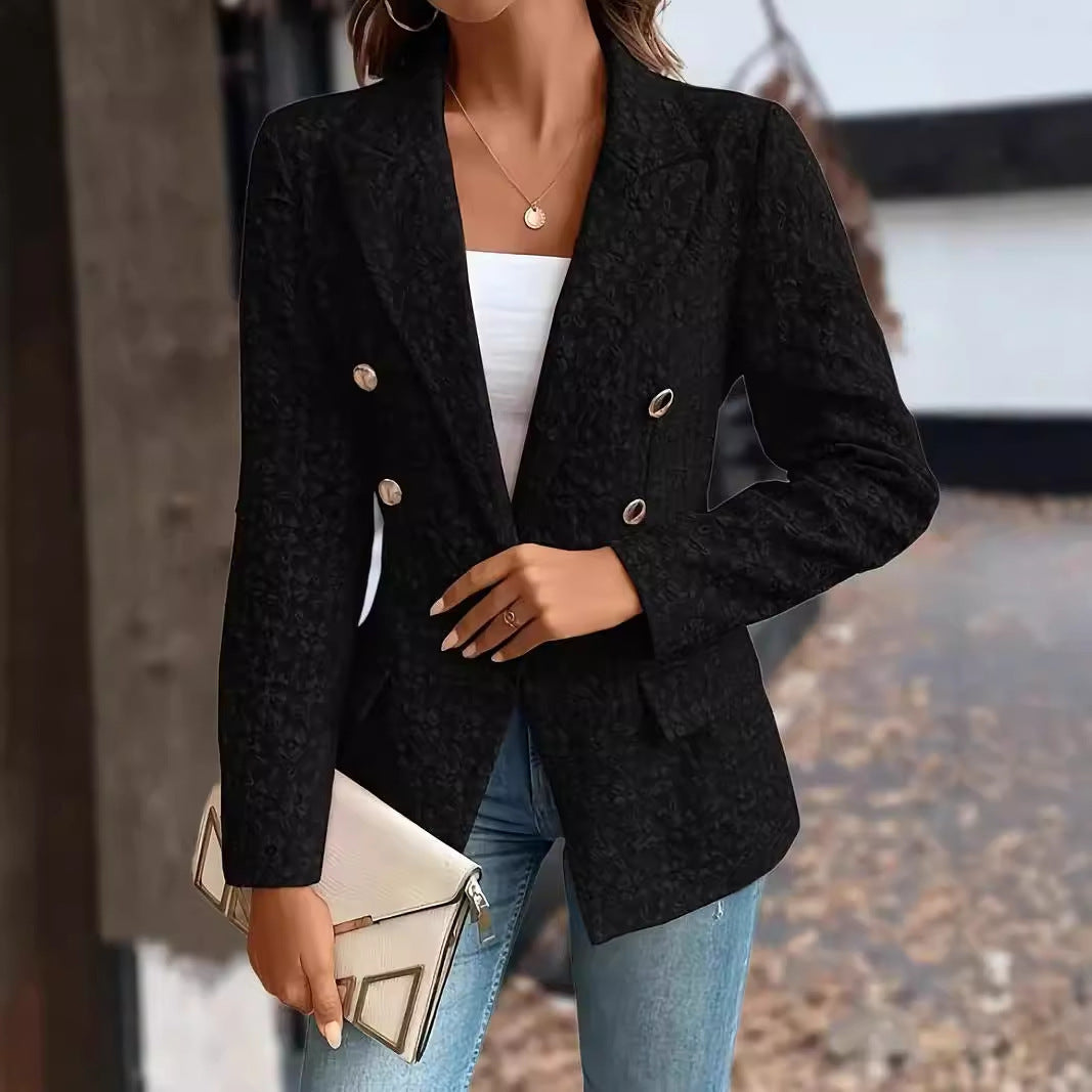 Wintermode Temperament Reine Farbe Zweireiher Blazer Damenbekleidung