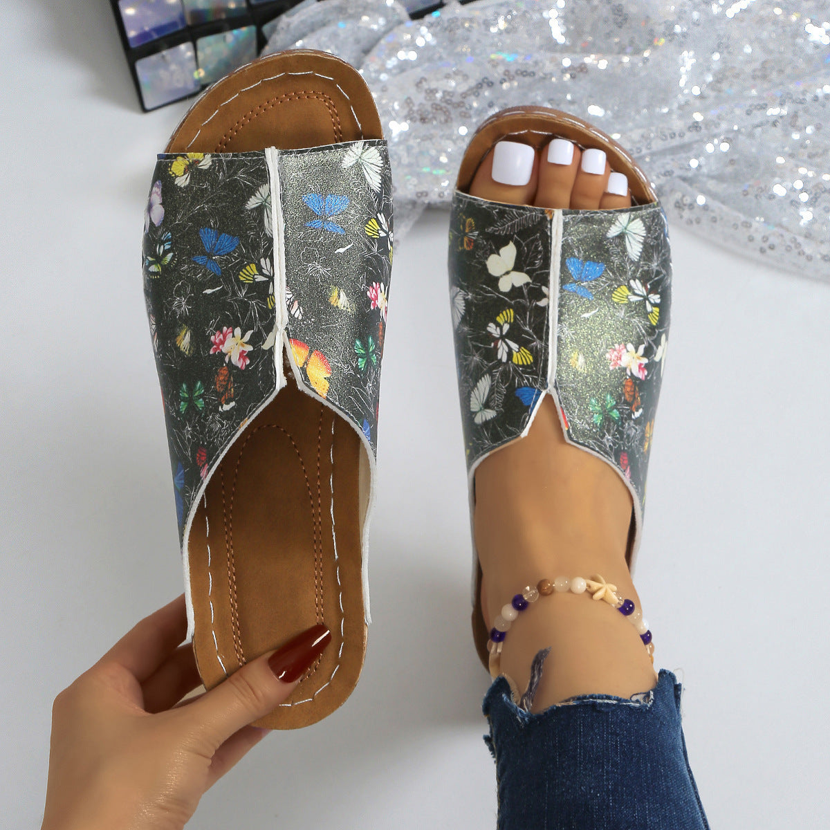 Peep Toe Wedge Fashion Einfache Slip-on Fashion Sandaletten Hausschuhe