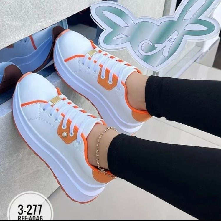 Damen Plateauschuhe Schnürschuhe Weiße Schuhe