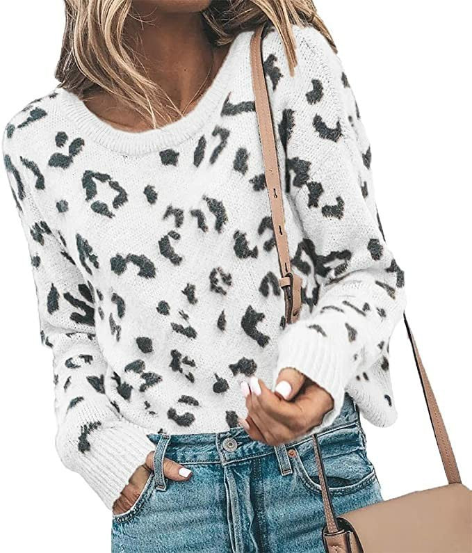 Pullover Sweater Strickpullover Leopardenmuster Pullover Damen