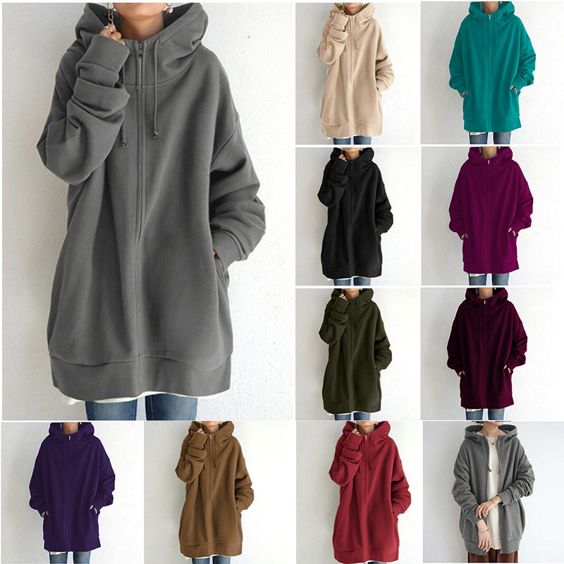 Damen Fuzzy Hoodies Langer Sport Pullover Hoodie Full-Zip Hoodie Sweatshirt