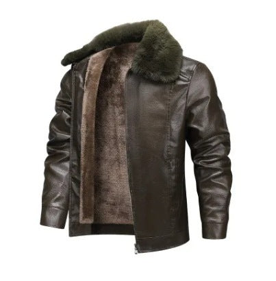 Herren Winterjacke aus Kunstleder mit Fleecefutter – Regular Fit