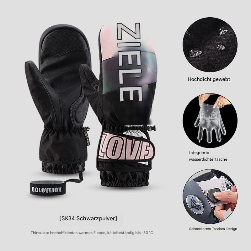 Snowboardhandschuhe für Damen, winddicht und kältebeständig, Touchscreen, mit Fleece gefüttert, verdickt