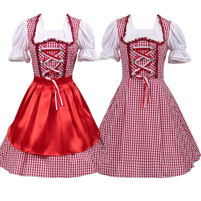Bayerisches Trachtenkleid „Biergarten“ mit Schürze – Dirndl Set in Rot kariert