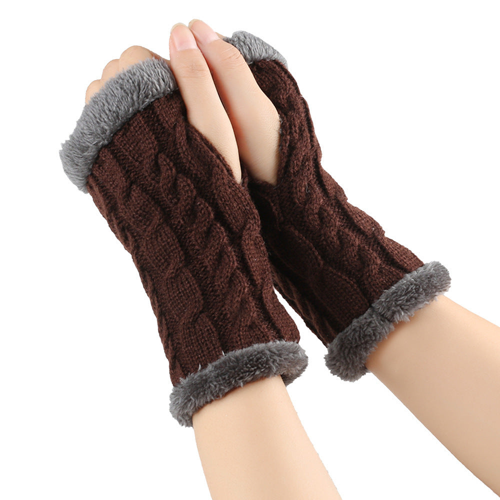 Winter Plüsch Handschuhe Twist Gestrickte Fingerlose Fleece Handschuhe Frauen Warme Verdickte Wollhandschuhe