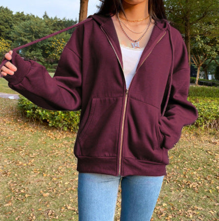 Braune Y2K Ästhetische Hoodies Damen Zip Up Sweatshirt mit Kapuze