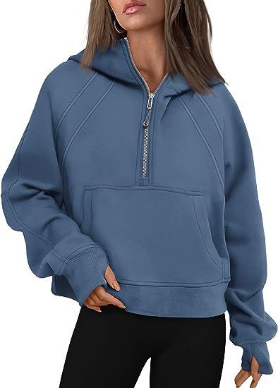 Reißverschluss Hoodies Sweatshirts mit Tasche Lose Sport Tops Langarm Pullover Pullover Winter Herbst Outfits Damen Kleidung