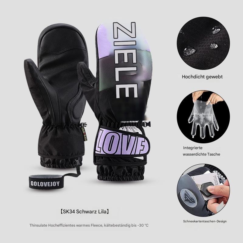 Snowboardhandschuhe für Damen, winddicht und kältebeständig, Touchscreen, mit Fleece gefüttert, verdickt