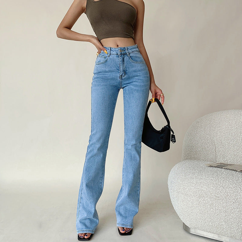 Retro American High Waist Bag Gesäß Frauen zeigen dünne Beine und lange Freizeithosen