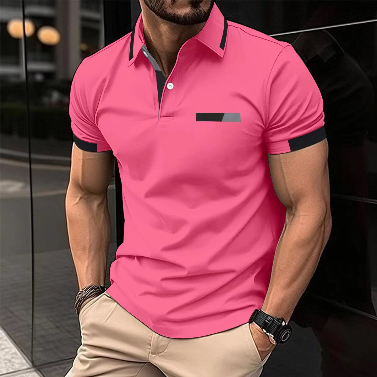 Herren Polo T-Shirt mit Zierbrusttasche – Sommerliches Kurzarmshirt mit Knopfleiste (1+1 Gratis)