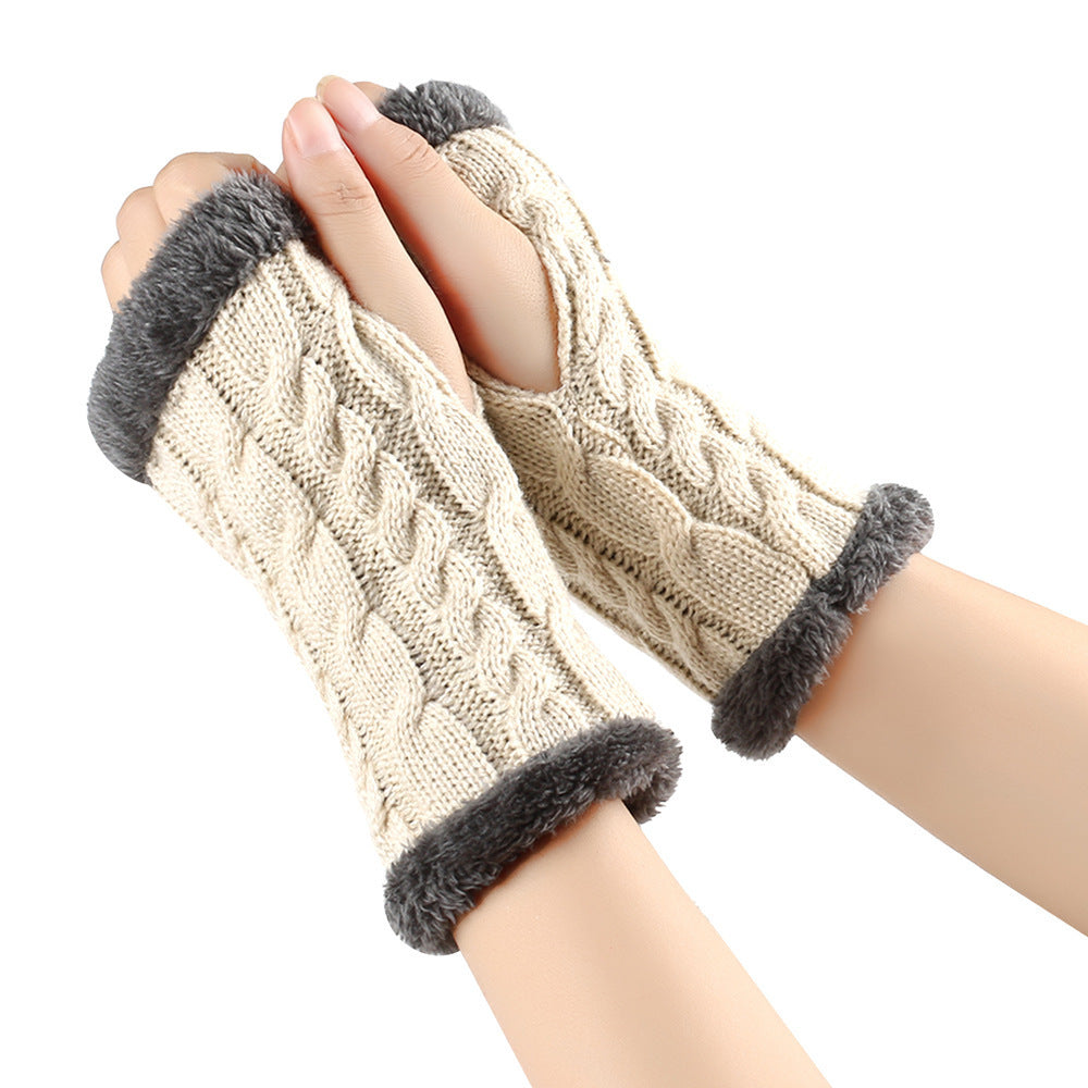 Winter Plüsch Handschuhe Twist Gestrickte Fingerlose Fleece Handschuhe Frauen Warme Verdickte Wollhandschuhe