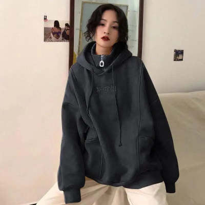 Hoodies Frauen Herbst Winter Neue Koreanische Stil Student Lose Bestickt Einfache Plus Samt Hohe Qualität Weiche Damen Kleidung Chic