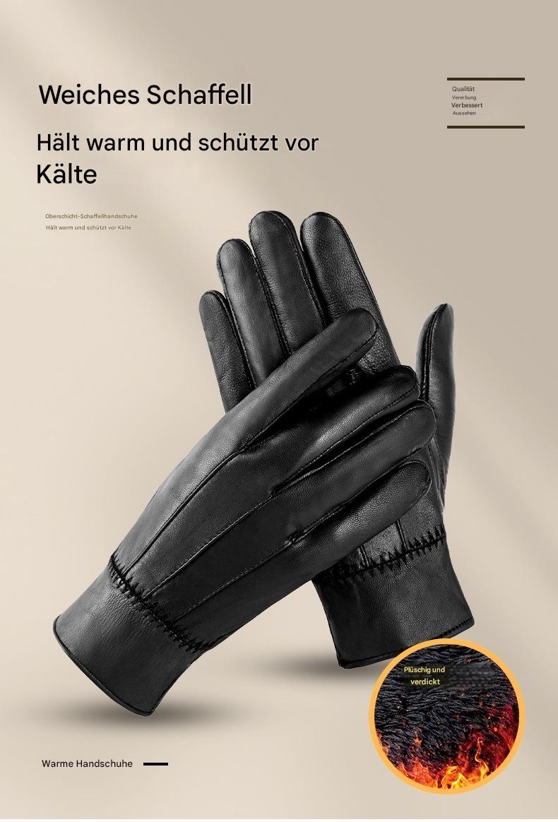 Echte Lederhandschuhe für Männer und Frauen, mit Fleece gefüttert, gepolstert, warmhaltende Schaffellhandschuhe