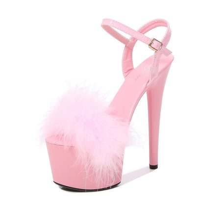 Lackleder Stilettos Plateau Sandalen Pelz High Heels