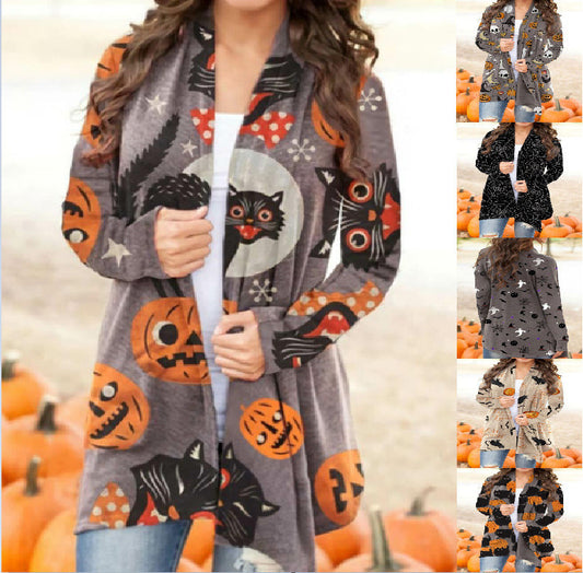 Halloween Digitaldruck Lässige Strickjacke Jacke Damen