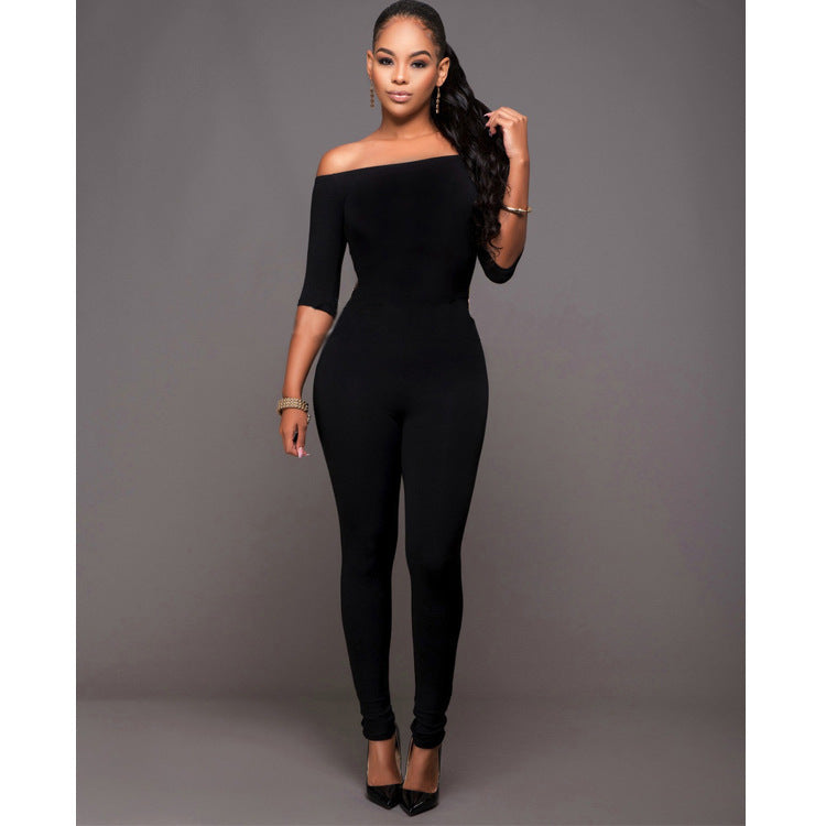 Damen Jumpsuit mit geradem Ausschnitt und mittellangen Ärmeln