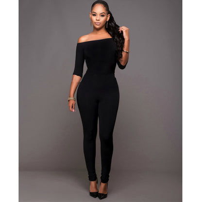 Damen Jumpsuit mit geradem Ausschnitt und mittellangen Ärmeln