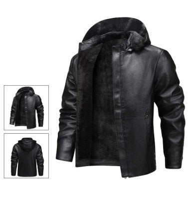 Herren Winterjacke aus Kunstleder mit Fleecefutter – Regular Fit