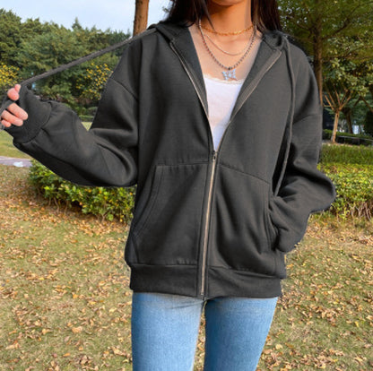 Braune Y2K Ästhetische Hoodies Damen Zip Up Sweatshirt mit Kapuze